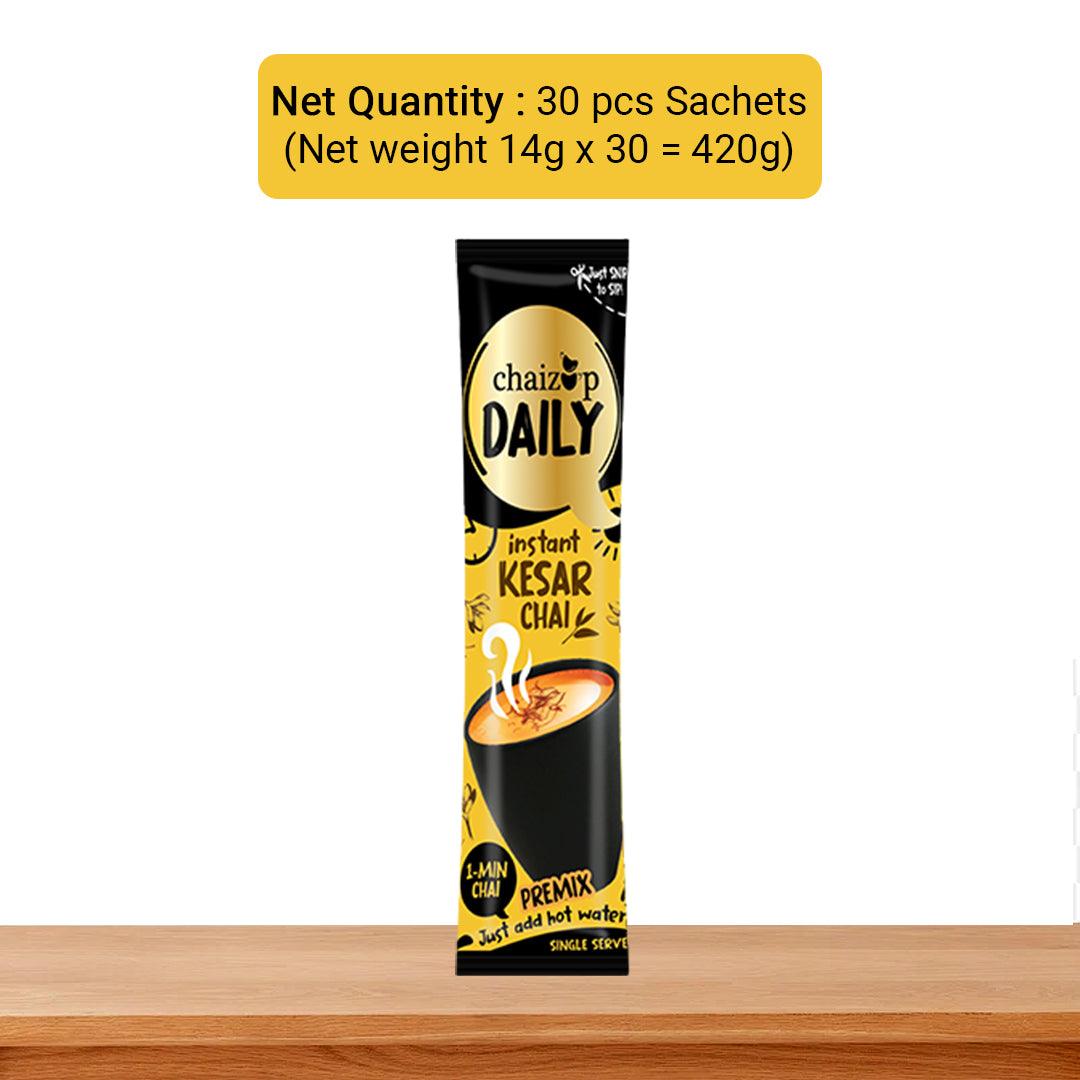 Chaizup Daily 1 Min Instant Kesar Tea Premix - 30 Sachets | Kesar Flavours | 30 Servings | 420g